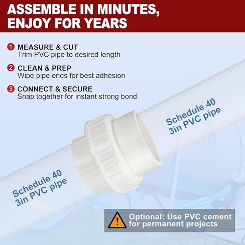 DTGN 1Pcs 3" PVC Union Coupling Pipe Fitting, SCH40 (Socket x Socket) Furniture Grade PVC Slip Union Coupling Adapter for Pipe Connection, Hose Extension, White in Kuwait