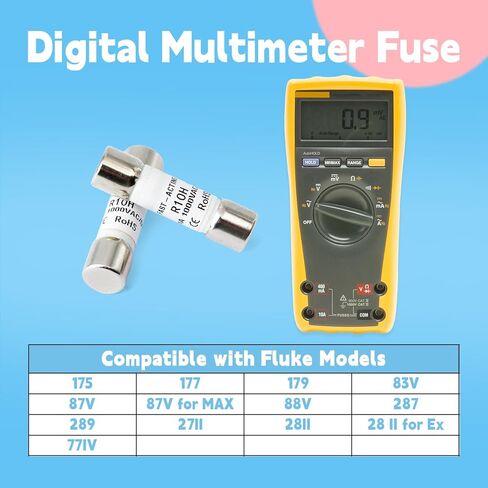 803293 مصهر رقمي متعدد سريع المفعول 11A 1000V متوافق مع Fluke 175 177 179 83V 87V 287 289 27II 28II 88V 77IV متر، 20 KA 10 × 38 مم 5 قطع استبدال الصمامات الفضية in Kuwait