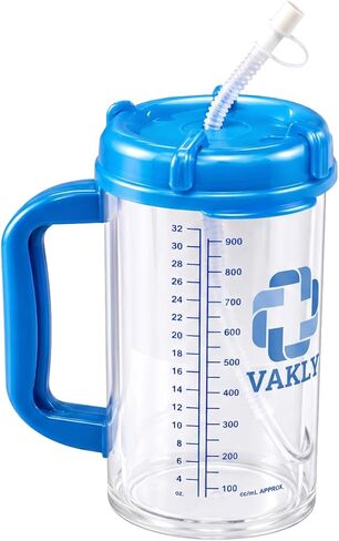 Vakly Insulated Hospital Carafe 32 oz – Double Wall Water Bottle with Straw & Pour Spout, Hot & Cold Bedside Carafe for Patient Care & Home Use (5) in Saudi Arabia