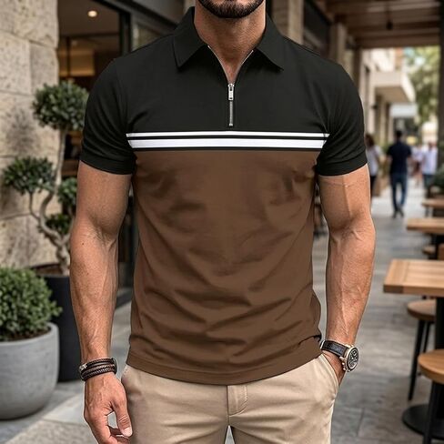 Men's Casual Polo Shirts Short Sleeve Golf Shirt Classic Striped Slim Fit T-Shirts in Saudi Arabia