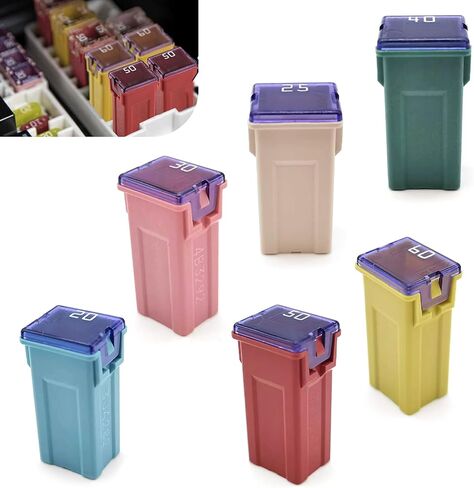 6 قطع من صمامات Jcase للسيارة، مجموعة متنوعة من الصمامات المقاومة للهب على شكل صندوق Jcase، تدعم 32V 20A 25A 30A 40A 50A 60A، عالمية لمعظم السيارات والشاحنات وسيارات الدفع الرباعي (متعددة الألوان) in Kuwait