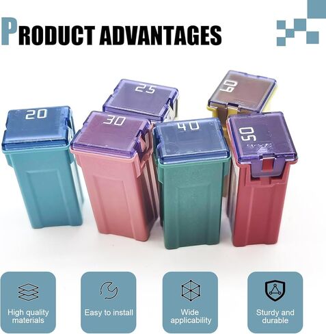 6 قطع من صمامات Jcase للسيارة، مجموعة متنوعة من الصمامات المقاومة للهب على شكل صندوق Jcase، تدعم 32V 20A 25A 30A 40A 50A 60A، عالمية لمعظم السيارات والشاحنات وسيارات الدفع الرباعي (متعددة الألوان) in Kuwait