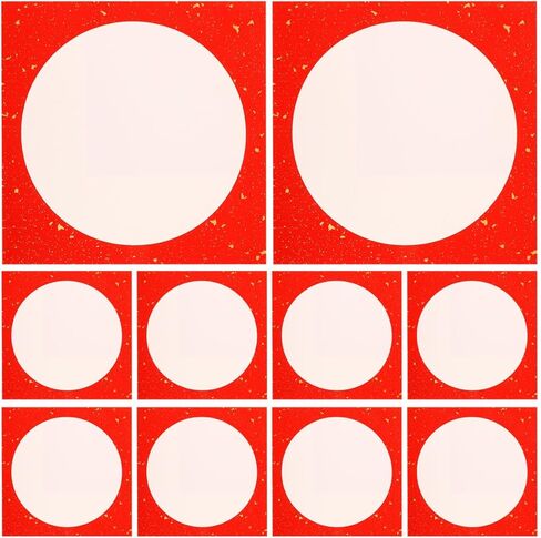 DIYEAH Xuan Paper Shikishi Paper, 10 Sheets Pre-Mounted Calligraphy Paper Rice Paper Round Calligraphy Blank Paper Drawing Rice Paper for Painting Graffiti Wall Art Decoration Red in Saudi Arabia