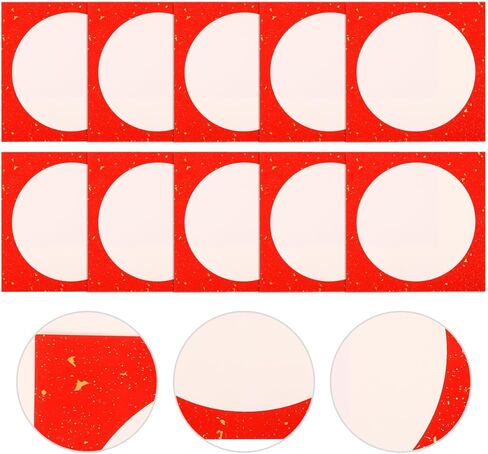 DIYEAH Xuan Paper Shikishi Paper, 10 Sheets Pre-Mounted Calligraphy Paper Rice Paper Round Calligraphy Blank Paper Drawing Rice Paper for Painting Graffiti Wall Art Decoration Red in Saudi Arabia