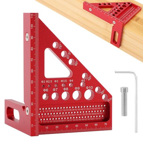 3D Multi-Angle Measuring Ruler, 22.5/30/45/60/67.5/75°Degree Aluminum Alloy Woodworking Square Protractor Multi Hole Miter Triangle Ruler Woodworking Tool(Red) in Kuwait