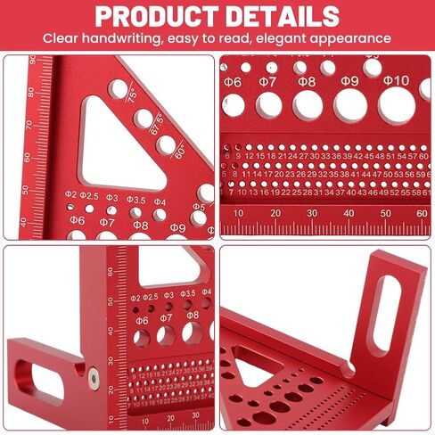 3D Multi-Angle Measuring Ruler, 22.5/30/45/60/67.5/75°Degree Aluminum Alloy Woodworking Square Protractor Multi Hole Miter Triangle Ruler Woodworking Tool(Red) in Kuwait