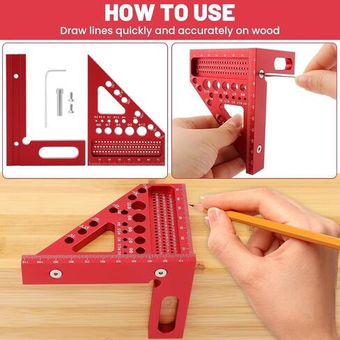 3D Multi-Angle Measuring Ruler, 22.5/30/45/60/67.5/75°Degree Aluminum Alloy Woodworking Square Protractor Multi Hole Miter Triangle Ruler Woodworking Tool(Red) in Kuwait