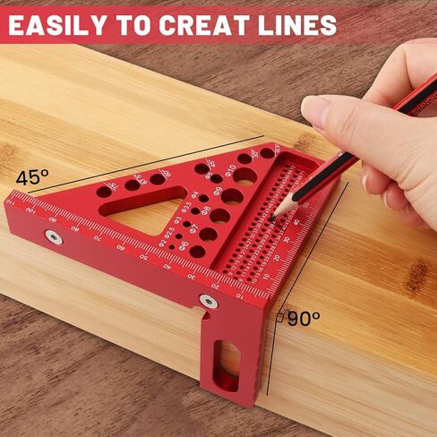 3D Multi-Angle Measuring Ruler, 22.5/30/45/60/67.5/75°Degree Aluminum Alloy Woodworking Square Protractor Multi Hole Miter Triangle Ruler Woodworking Tool(Red) in Kuwait