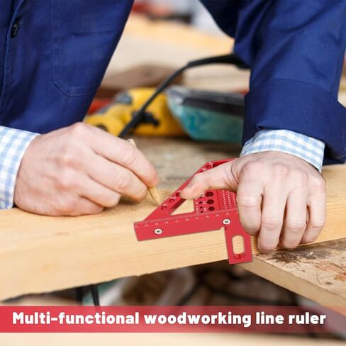 3D Multi-Angle Measuring Ruler, 22.5/30/45/60/67.5/75°Degree Aluminum Alloy Woodworking Square Protractor Multi Hole Miter Triangle Ruler Woodworking Tool(Red) in Kuwait