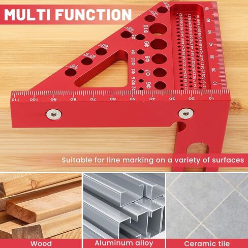 3D Multi-Angle Measuring Ruler, 22.5/30/45/60/67.5/75°Degree Aluminum Alloy Woodworking Square Protractor Multi Hole Miter Triangle Ruler Woodworking Tool(Red) in Kuwait