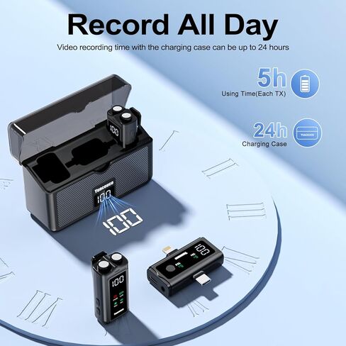 ميكروفون Lavalier لاسلكي لأجهزة iPhone iPad Android، وميكروفون Lightning وUSB C لهاتف iPhone 16 15، وحقيبة شحن 24 ساعة، وميكروفون طية صدر السترة لإلغاء الضوضاء لتسجيل الفيديو ومدونات الفيديو in Kuwait