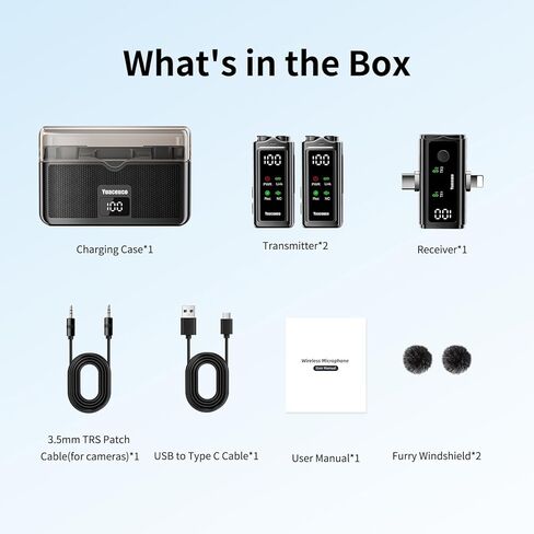 ميكروفون Lavalier لاسلكي لأجهزة iPhone iPad Android، وميكروفون Lightning وUSB C لهاتف iPhone 16 15، وحقيبة شحن 24 ساعة، وميكروفون طية صدر السترة لإلغاء الضوضاء لتسجيل الفيديو ومدونات الفيديو in Kuwait