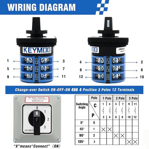 40A Changeover Switch with Exterior Box, 4 Positions 3 Poles, Universal Selector Switch, Cam Switch Box IP65 in Kuwait