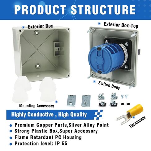 40A Changeover Switch with Exterior Box, 4 Positions 3 Poles, Universal Selector Switch, Cam Switch Box IP65 in Kuwait