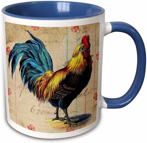 الفن الرقمي 3dRose Vintage Rooster من Angelandspot كوب أزرق بلونين سعة 11 أونصة in Kuwait