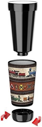 كوب السفر Mugzie سعة 16 أونصة - كوب للشرب مع غطاء بذلة معزول قابل للإزالة - القطارات واللافتات - صورة دان موريس in Kuwait