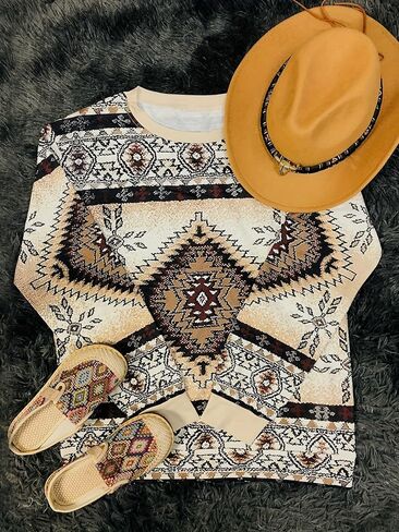 Womens Casual Lightweight Vintage Fair Sweater Crew Neck Knitted Pullover Comfy Warm Fall Tops in Saudi Arabia