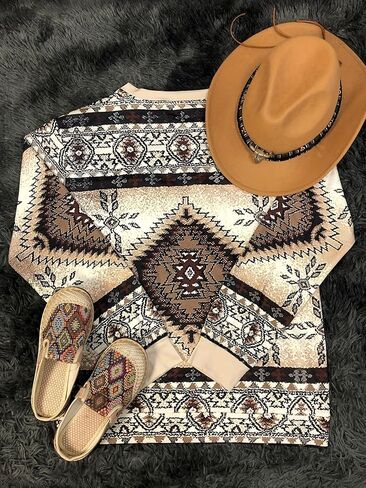 Womens Casual Lightweight Vintage Fair Sweater Crew Neck Knitted Pullover Comfy Warm Fall Tops in Saudi Arabia