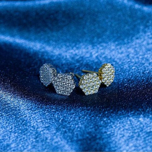 Geometric Rhombus VVS Synthetic Moissanite S925 Stud Earrings Jewelry Gift for Men Women, 1ct Total Weight, S925 Sterling Silver, Round Cut, White/Gold in Saudi Arabia