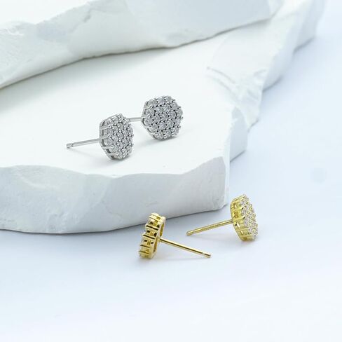 Geometric Rhombus VVS Synthetic Moissanite S925 Stud Earrings Jewelry Gift for Men Women, 1ct Total Weight, S925 Sterling Silver, Round Cut, White/Gold in Saudi Arabia