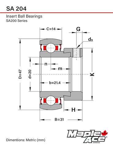 MAPLE ACE SA204 Insert Bearing 20mm Bore, Spherical OD with Eccentric Locking Collar and Lubrication Hole in Saudi Arabia