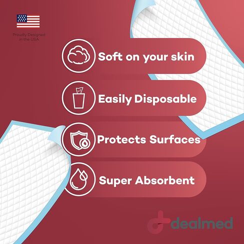 وسادات داخلية طبية فائقة الامتصاص من Dealmed (25 وسادة) يمكن التخلص منها من طبقتين، 23 بوصة × 36 بوصة، أزرق، مثالية لمنصات الحيوانات الأليفة، وحماية الأثاث، والحوادث السائلة والمزيد، 25 قطعة. (1 حزمة) in Kuwait