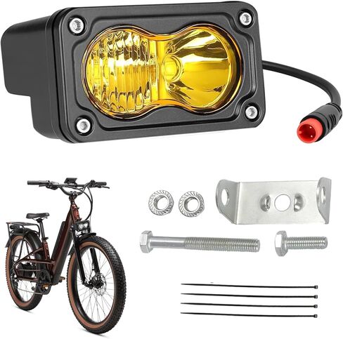 Ebike Headlight for Rad Power, 2 Pin Headlight for E-Bikes Compatible with RadMini RadRover RadExpand RadRunner Vamoose Mammoth Clear White, 20W 6000-6500K Waterproof Ebike LED Light (Yellow) in Kuwait