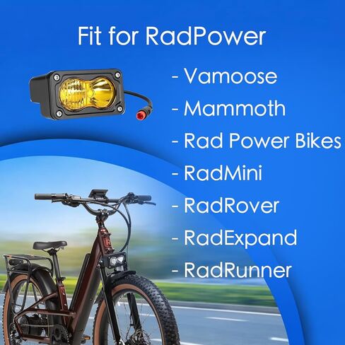 Ebike Headlight for Rad Power, 2 Pin Headlight for E-Bikes Compatible with RadMini RadRover RadExpand RadRunner Vamoose Mammoth Clear White, 20W 6000-6500K Waterproof Ebike LED Light (Yellow) in Kuwait