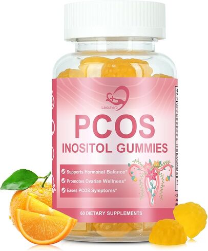 PCOS Inositol Gummies for Ovarian & Hormonal Balance, 60 Count PCOS Gummies with Myo-Inositol, Folate & Zinc Helps Menstrual Cycle, Orange Flavor Ovulation Gummy for Wellness Ovulation & Fertility in Kuwait