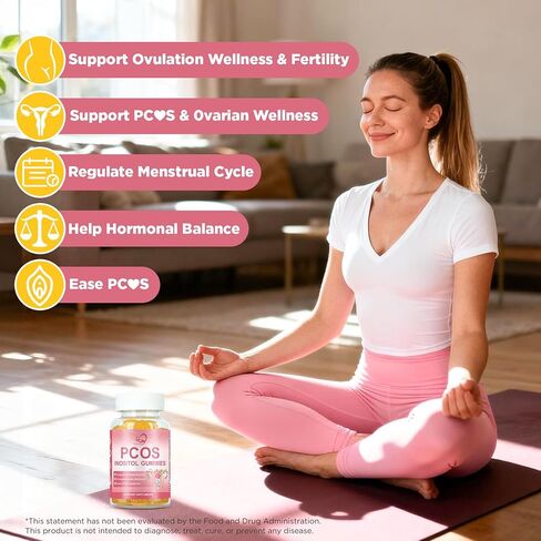 PCOS Inositol Gummies for Ovarian & Hormonal Balance, 60 Count PCOS Gummies with Myo-Inositol, Folate & Zinc Helps Menstrual Cycle, Orange Flavor Ovulation Gummy for Wellness Ovulation & Fertility in Kuwait