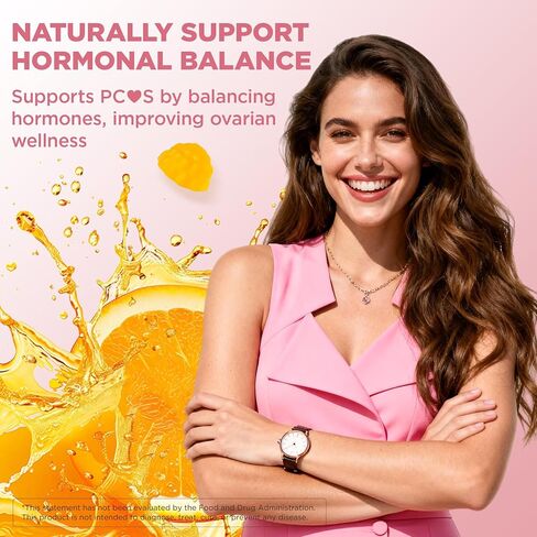 PCOS Inositol Gummies for Ovarian & Hormonal Balance, 60 Count PCOS Gummies with Myo-Inositol, Folate & Zinc Helps Menstrual Cycle, Orange Flavor Ovulation Gummy for Wellness Ovulation & Fertility in Kuwait