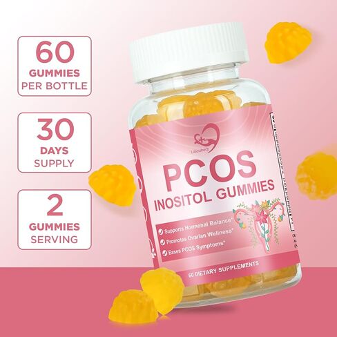 PCOS Inositol Gummies for Ovarian & Hormonal Balance, 60 Count PCOS Gummies with Myo-Inositol, Folate & Zinc Helps Menstrual Cycle, Orange Flavor Ovulation Gummy for Wellness Ovulation & Fertility in Kuwait