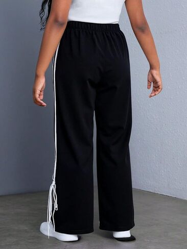 Girl's Side Striped Wide Leg Track Pants High Waist Sweatpants in Saudi Arabia