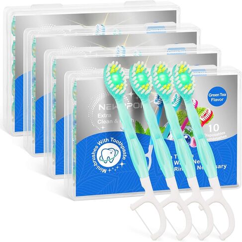 40 Pack Prepasted Mini Disposable Toothbrushes - No Water Travel Toothbrush with Built-in Greentea Bead for Hotel Camping Flight Car Guest Use - 10ct per Portable Case Essentials for Women Men Kids in Saudi Arabia
