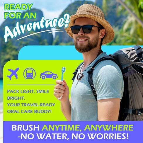 40 Pack Prepasted Mini Disposable Toothbrushes - No Water Travel Toothbrush with Built-in Greentea Bead for Hotel Camping Flight Car Guest Use - 10ct per Portable Case Essentials for Women Men Kids in Saudi Arabia