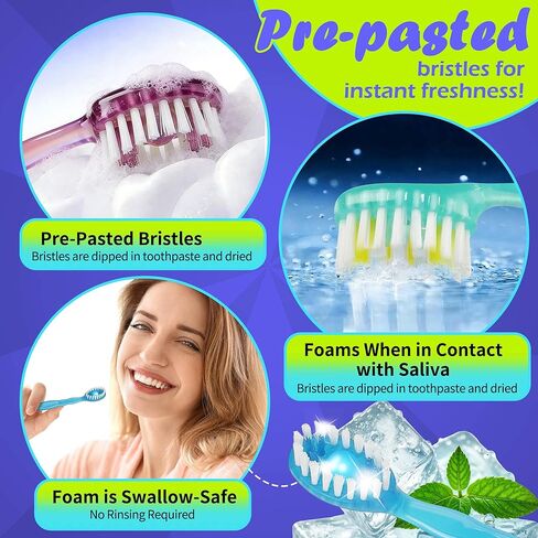 40 Pack Prepasted Mini Disposable Toothbrushes - No Water Travel Toothbrush with Built-in Greentea Bead for Hotel Camping Flight Car Guest Use - 10ct per Portable Case Essentials for Women Men Kids in Saudi Arabia