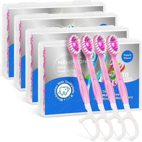 40 Pack Prepasted Mini Disposable Toothbrushes - No Water Travel Toothbrush with Built-in Greentea Bead for Hotel Camping Flight Car Guest Use - 10ct per Portable Case Essentials for Women Men Kids in Saudi Arabia
