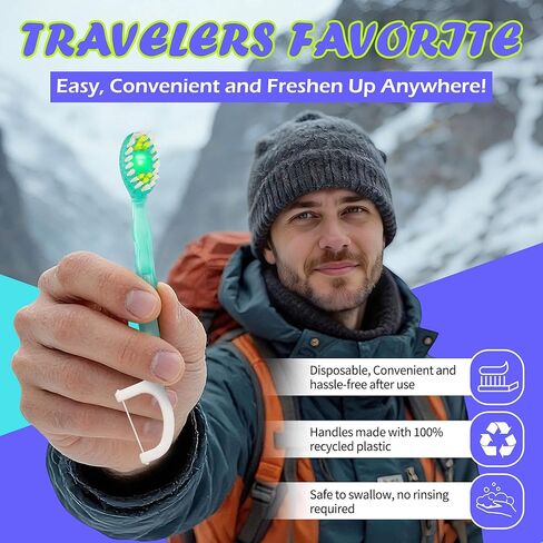 40 Pack Prepasted Mini Disposable Toothbrushes - No Water Travel Toothbrush with Built-in Greentea Bead for Hotel Camping Flight Car Guest Use - 10ct per Portable Case Essentials for Women Men Kids in Saudi Arabia