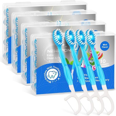 40 Pack Prepasted Mini Disposable Toothbrushes - No Water Travel Toothbrush with Built-in Greentea Bead for Hotel Camping Flight Car Guest Use - 10ct per Portable Case Essentials for Women Men Kids in Saudi Arabia