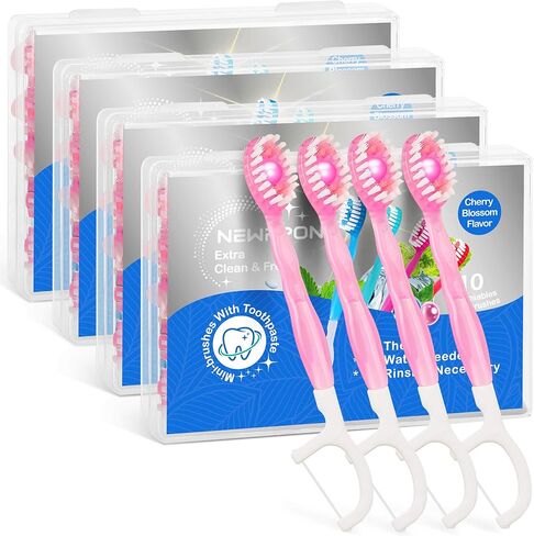 40 Pack Prepasted Mini Disposable Toothbrushes - No Water Travel Toothbrush with Built-in Greentea Bead for Hotel Camping Flight Car Guest Use - 10ct per Portable Case Essentials for Women Men Kids in Saudi Arabia