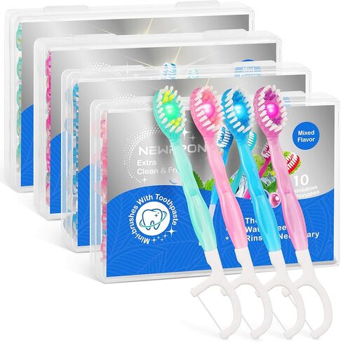 40 Pack Prepasted Mini Disposable Toothbrushes - No Water Travel Toothbrush with Built-in Greentea Bead for Hotel Camping Flight Car Guest Use - 10ct per Portable Case Essentials for Women Men Kids in Saudi Arabia
