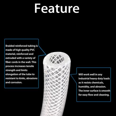 JoyTube 3/8 "ID x 10FT أنابيب الفينيل البلاستيكية الشفافة المضفرة ذات الضغط العالي، أنابيب خرطوم مرنة شديدة التحمل خالية من مادة BPA وغير سامة in Kuwait