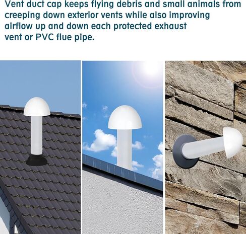 غطاء تنفيس PVC لأنابيب فتحات مداخن الفرن، 4 عبوات غطاء تنفيس عادم الفرن يناسب أنابيب 1.5 بوصة 2 بوصة 3 بوصة ويحافظ على الحيوانات الصغيرة والثلوج المطرية خارج مخرج عادم السقف، أغطية أنابيب نصف كروية بيضاء in Kuwait