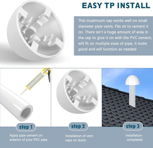 غطاء تنفيس PVC لأنابيب فتحات مداخن الفرن، 4 عبوات غطاء تنفيس عادم الفرن يناسب أنابيب 1.5 بوصة 2 بوصة 3 بوصة ويحافظ على الحيوانات الصغيرة والثلوج المطرية خارج مخرج عادم السقف، أغطية أنابيب نصف كروية بيضاء in Kuwait