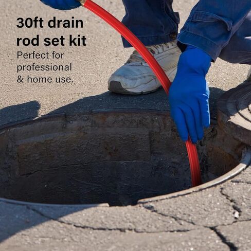 Pro 30ft Drain Rod Set Kit in Carry Bag Professional Heavy Duty Unlock Plunger Worm Scraper Cleaning Rods Rodding 14 PC 9m Length in Kuwait