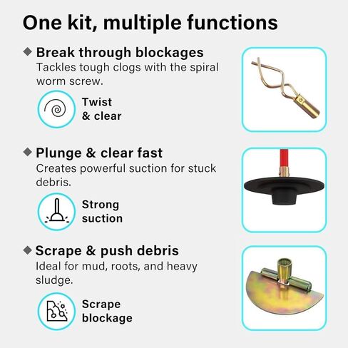 Pro 30ft Drain Rod Set Kit in Carry Bag Professional Heavy Duty Unlock Plunger Worm Scraper Cleaning Rods Rodding 14 PC 9m Length in Kuwait