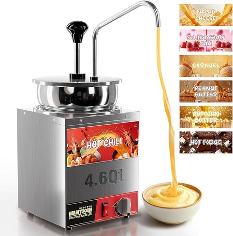 WantJoin Nacho Cheese Dispenser with Pump - 4.6QT Commercial Cheese Warmer, Stainless Steel Hot Fudge & Caramel Warmer with 86-185°F Temperature Control in Kuwait