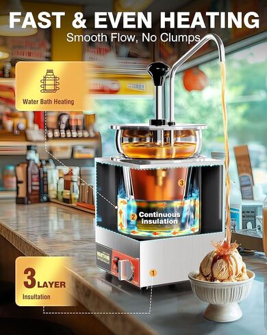 WantJoin Nacho Cheese Dispenser with Pump - 4.6QT Commercial Cheese Warmer, Stainless Steel Hot Fudge & Caramel Warmer with 86-185°F Temperature Control in Kuwait