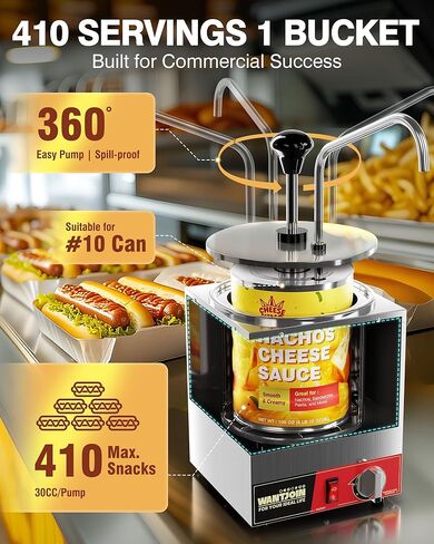 WantJoin Nacho Cheese Dispenser with Pump - 4.6QT Commercial Cheese Warmer, Stainless Steel Hot Fudge & Caramel Warmer with 86-185°F Temperature Control in Kuwait