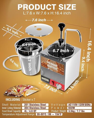 WantJoin Nacho Cheese Dispenser with Pump - 4.6QT Commercial Cheese Warmer, Stainless Steel Hot Fudge & Caramel Warmer with 86-185°F Temperature Control in Kuwait